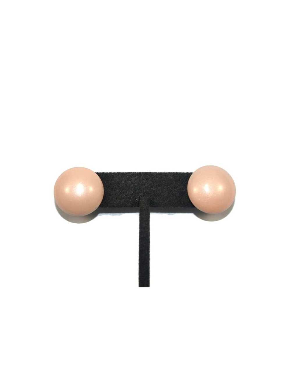 Vintage Light Pink Pearl-Like Enameled Button Stud Earrings.